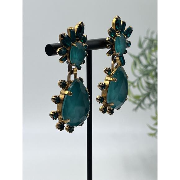 Elizabeth Cole Designer Bright Green Crystal Lennon Drop Dangle Runway Earrings - Picture 12 of 16